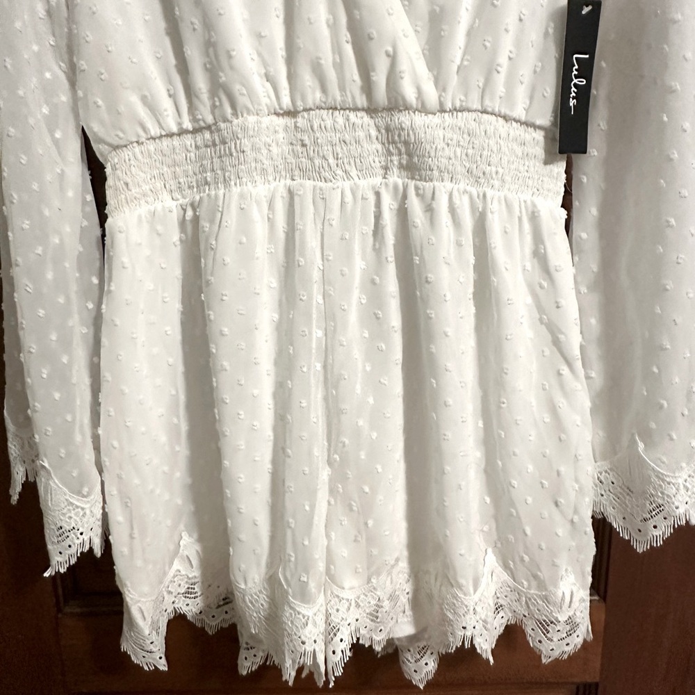 -SALE-Lulus MeadowLake White Swiss Dot Lace Bell Sleeve Romper - Picture 6 of 14